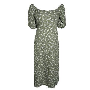 Hesperus Woman’s Small Ditsy Floral Green Midi Dress Cottagecore Puff Sleeve
